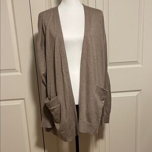 Cashmere blend cardigan, open front, 2 pockets, size XL, oatmeal color